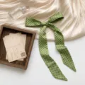 Green polka dot long silk scarf women versatile hair ribbon elegant bow neck decoration. - Green