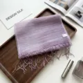 Lavender crinkled silk scarf with fringe, elegant solid color long wrap for women. - 3-Layer Dip-Dye Silk - Purple