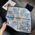 Luxe 70cm Zijden Vierkante Sjaal Vrouwen Retro Blauw Architectuur Print Print Mode Halsdoek - 13-70-115-4