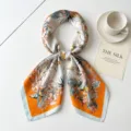 Vrouwen 70cm vierkante zijden sjaal botanische bloemenprint elegante halsdoek stijl - Oranje en Wit