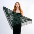 Donna Verde Scuro Floreale Frange Sciarpa Triangolo Velluto Elegante Moda Accessorio Variante - Verde Scuro