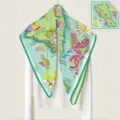 Europese stijl 90 vierkante zijden sjaal met Capri kaart print, elegante keper shawl. - Visgraat 90 dubbelzijdig met handgerolde zoom - C902