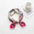Floral print silk scarf, elegant pink border square scarf for women, fashionable all-season wrap. - Pink Border Floral and Birds