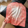 Women's 70cm imitation silk square scarf, vintage baroque floral print, spring summer sun protection. - 13-70-115-9
