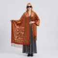 Bohemian velvet shawl for women, elegant long tassel scarf and vintage evening wrap. - Rose Gold