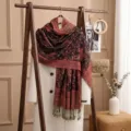 Vintage Paisley Jacquard Winter Scarf Long Tassel Shawl Warm Wrap for Women and Girls - Black Red