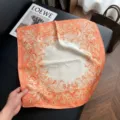 70cm Orange Baroque Square Silk Scarf Women Spring Summer Fashion Floral Neckerchief - 13-70-115-11
