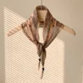 Bohemian Vintage Floral Small Scarf, Beige Cotton Linen Diamond Neck Scarf Variant - Khaki Paisley Floral