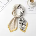 Silk scarf women square scarf summer versatile printed small scarf fashion luxury neckerchief shawl - Black White Yellow Chain