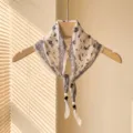 Floral print bandana scarf for women, bohemian style neckerchief with pearl bead decor SKU. - Beige Paisley Floral
