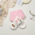 Kinder winter pluche sjaal, schattig roze en wit kleurenblok ontwerp met een mooi schattig konijntje. - Roze + Wit