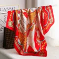 Red silk square scarf luxury equestrian design elegant womens neckerchief premium accessory - H16