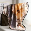 Luxury 100% mulberry silk square scarf with elegant artistic floral print and stylish design. - H19