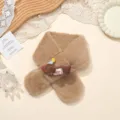 Kinderen bruine pluche kruissjaal winter warme nekverwarmer met schattige hondenspop. - Teckel Hond / camel