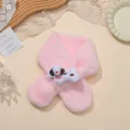 Kids pink plush winter warm crossover scarf with cute puppy embroidery soft cozy neckerchief - Dachshund Dog / Pink