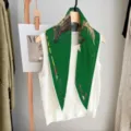 Green silk rhombus scarf for women, elegant equestrian print versatile autumn neckwear style. - Twill Diamond Scarf - 175