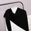Scialle in maglia di lana invernale da donna sciarpa triangolare calda nero bianco nuovo - Nero