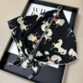 Black vintage printed triangular scarf with lace trim and beads chic headwrap - Multifunctional Triangle Scarf with Lettuce Edge - 24
