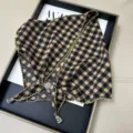 Vintage black and brown plaid triangular headscarf with gold wavy edge and beaded charms. - Multifunctional Triangle Scarf with Lettuce Edge - 26