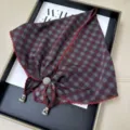 Retro plaid triangular scarf with red lace trim and beads, great for summer vacation and hair. - Multifunctional Triangle Scarf with Lettuce Edge - 28
