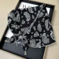 Black white paisley print triangular head scarf with lace trim and beaded accent for women daily wear. - Multifunctional Triangle Scarf with Lettuce Edge - 29