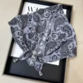 Vintage paisley print triangular head scarf with delicate lace trim, beaded knot and tassel ends. - Lettuce Edge Multifunctional Triangle Scarf - 46