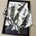 Retro black white lace triangle scarf with beads, elegant ethnic headwear shawl for summer. - Multi-Functional Triangle Scarf with Scalloped Edge - 56