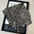 Vintage leopard print triangular headscarf with black lace trim and beaded tassel accents for women. - Lettuce Edge Multifunctional Triangle Scarf - 34