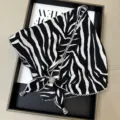 Retro black white zebra print triangle scarf with chic lettuce edge and beaded tassel decor. - Lettuce Edge Multifunctional Triangle Scarf - 42