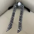 Black and white zebra print skinny twilly scarf, versatile lightweight neckerchief - SD140 - White Zebra Pattern