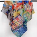 Artistieke print zijde-katoen mix grote vierkante sjaal mode stranddoek 110cm nieuw - Zijde-katoen 110 vierkante sjaal TS01