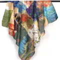 Grote vierkante sjaal van zijde katoenmix met kunstprint, elegante vintage mode damessjaal. - Zijde-katoen 110 vierkante sjaal TS04