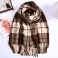 Herfst winter kaschmir gevoel ruitjes franje sjaal warme dikke halsdoek omslagdoek stijl - ZX-lijnruit - koffie