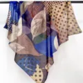 Silk cotton blend large square scarf elegant floral geometric pattern fashion shawl for women - Silk-Cotton 110 Square Scarf TS05