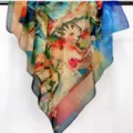 Silk cotton blend large square scarf art oil painting floral stylish wrap beach shawl - Silk Cotton 110 Square Scarf TS07