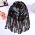 Zachte geruite sjaal met franjes, dikke warme nekwarmer en stijlvolle winterse omslagdoek. - ZX-lijnruit - zwart & blauw