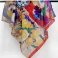 Silk cotton blend square scarf with abstract artistic floral print, lightweight fashion shawl. - Silk Cotton 110 Square Scarf TS08
