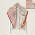 Foulard en soie carré 90cm design carte de Shanghai, élégant châle twill mode pour femme - Sergé à chevrons 90 double face avec bords roulottés main - C907