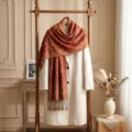 Red brown paisley jacquard long tassel winter scarf and shawl for women warm cozy drape - Brick Red