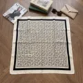 Elegant 70cm black and white geometric silk scarf women fashion vintage square neck wrap chic. - 13-70-115-13