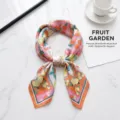 Elegant women's square silk scarf with vibrant fruit print, versatile summer accessory. - Color Block Fruit