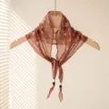 Bohemian vintage floral small scarf, brown cotton linen neckerchief with beads for women. - Burgundy Paisley Floral