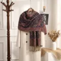 Vintage paisley jacquard shawl winter warm long tassel scarf for women daily wear styling - Navy Blue