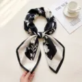 Black and white floral silk scarf for women, elegant 70cm square scarf for all seasons daily use. - Black and White Patchwork