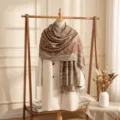Women brown paisley jacquard scarf winter warm vintage long tassel shawl wrap fashion item - Brown