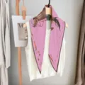 Pink silk diamond scarf with elegant equestrian horse print, stylish accessory for women. - Twill Diamond-Shaped Scarves - 178