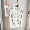 Women's autumn diamond silk scarf with classic black and white fruit print elegant neckerchief - Twill Diamond-Shaped Scarves - 179