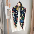 Elegant dark blue silk rhombus scarf with colorful fruit and animal print for women. - Twill Diamond-Shaped Scarves - 180