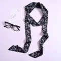 Sciarpa sottile in seta con stampa Paisley in bianco e nero, nastro twilly elegante per borse. - Stile Stampato (PL251008-5*190-5)
