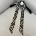 Spring black gold polka dot skinny silk scarf lightweight chic neckerchief for women - SD140 Large Coffee Leopard Print on Black Base